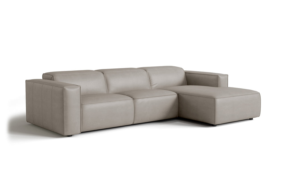 Valencia Emery Leather Sectional Sofa, Recliner Three Seats with Right Chaise, Light Grey