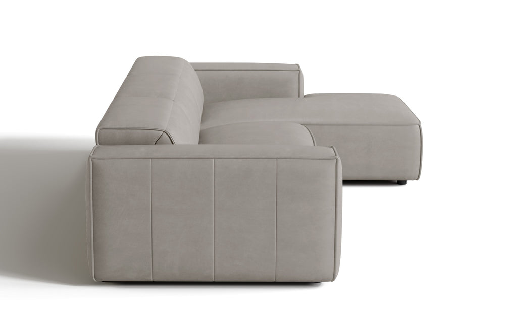 Valencia Emery Leather Sectional Sofa, Recliner Three Seats with Right Chaise, Light Grey