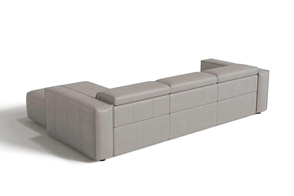 Valencia Emery Leather Sectional Sofa, Recliner Three Seats with Right Chaise, Light Grey