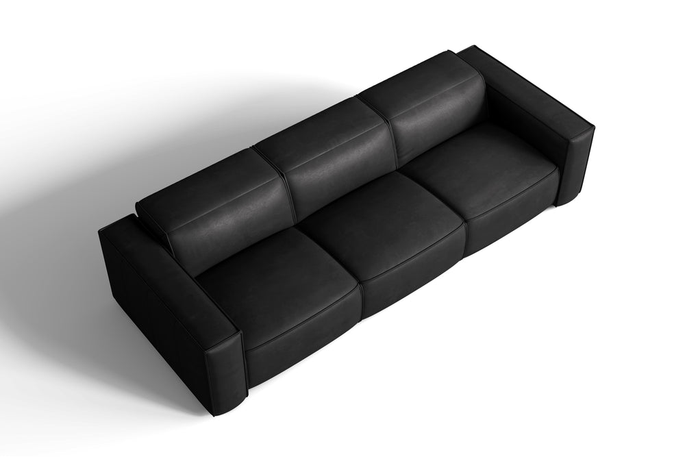Valencia Emery Leather Recliner Three Seats Sofa, Black