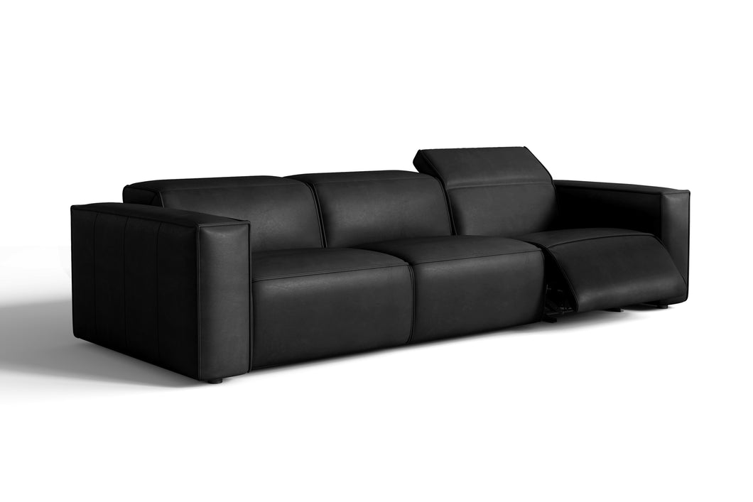 Valencia Emery Leather Recliner Three Seats Sofa, Black