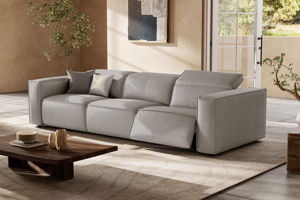 Valencia Emery Leather Recliner Three Seats Sofa, Light Grey