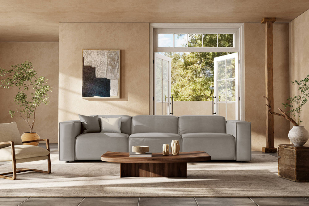 Valencia Emery Leather Recliner Three Seats Sofa, Light Grey