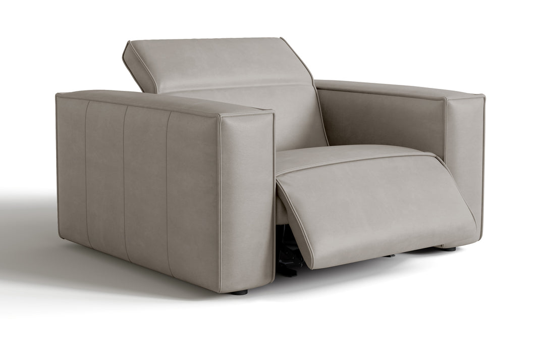Valencia Emery Top Grain Leather Recliner Seat, Light Grey
