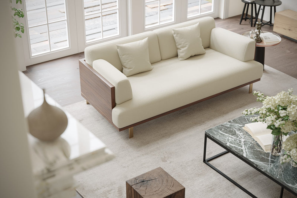 Valencia Emilia Fabric Modern Sofa, Beige Color