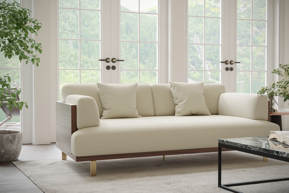 Valencia Emilia Fabric Modern Sofa, Beige Color