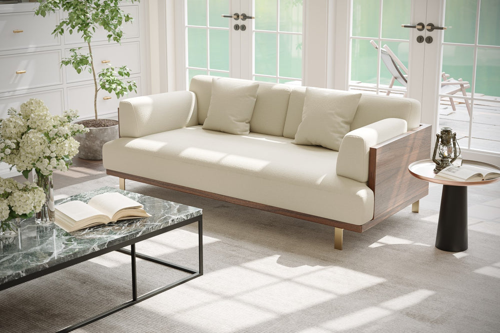 Valencia Emilia Fabric Modern Sofa, Beige Color