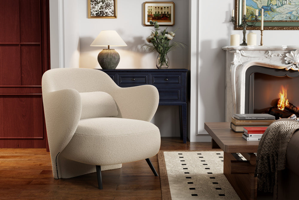 Valencia Erica Boucle Fabric Accent Chair, Cream