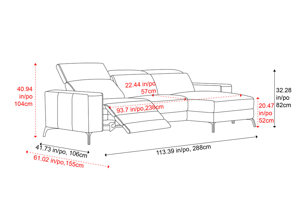 Valencia Esther Top Grain Leather Sofa, Three Seats with Right Chaise, Light Grey