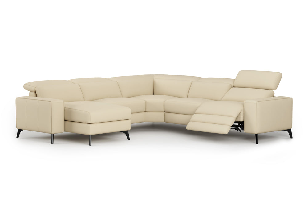 Valencia Esther Top Grain Leather Sofa, L-Shape with Left Chaise, Beige