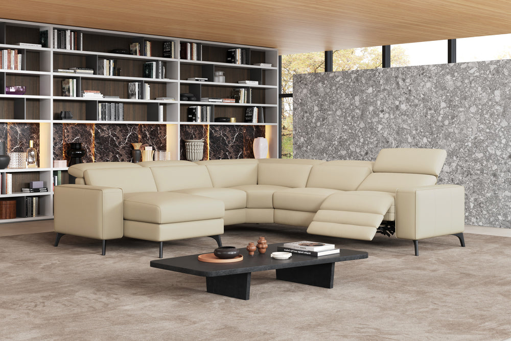 Valencia Esther Top Grain Leather Sofa, L-Shape with Left Chaise, Beige