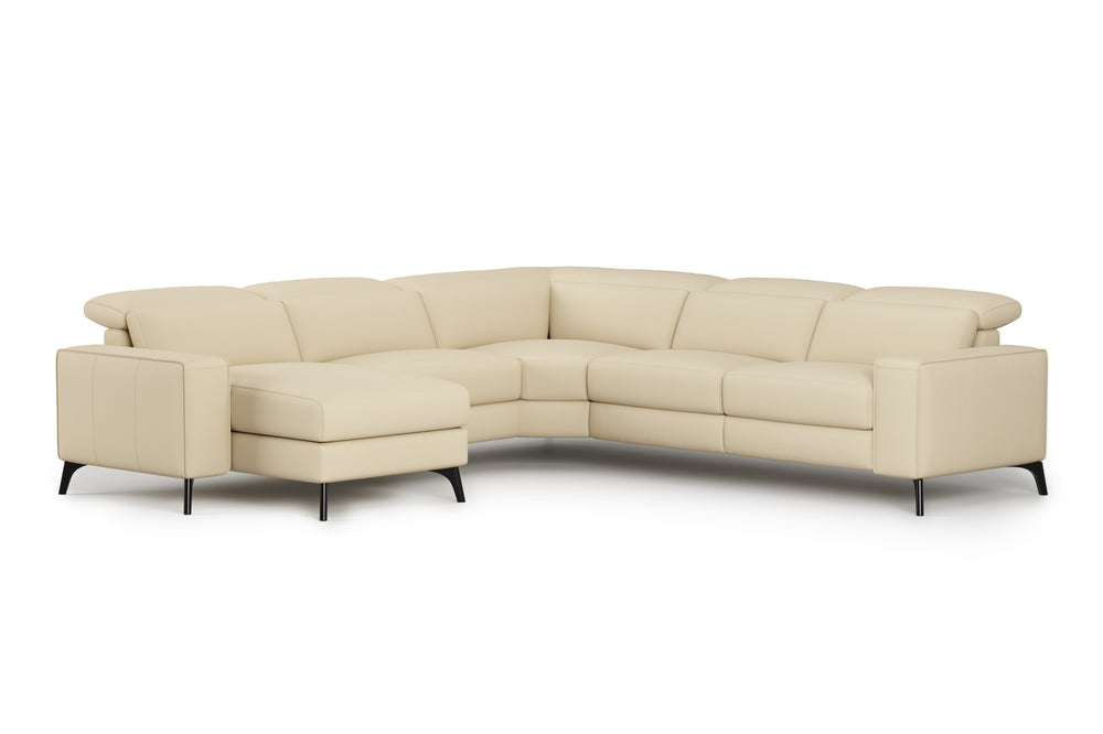 Valencia Esther Top Grain Leather Sofa, L-Shape with Left Chaise, Beige