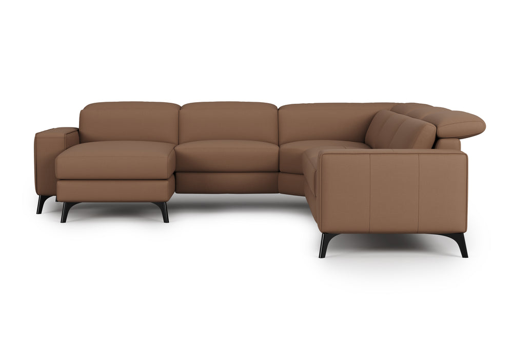 Valencia Esther Top Grain Leather Sofa, L-Shape with Left Chaise, Brown