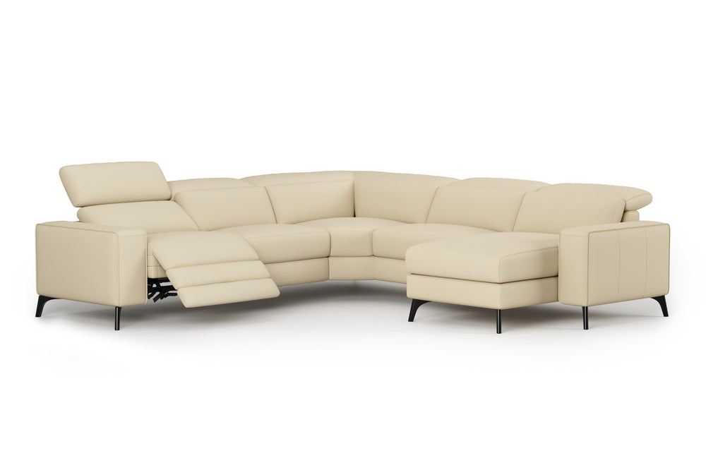 Valencia Esther Top Grain Leather Sofa, L-Shape with Right Chaise, Beige