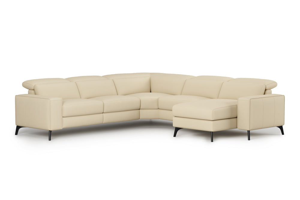 Valencia Esther Top Grain Leather Sofa, L-Shape with Right Chaise, Beige