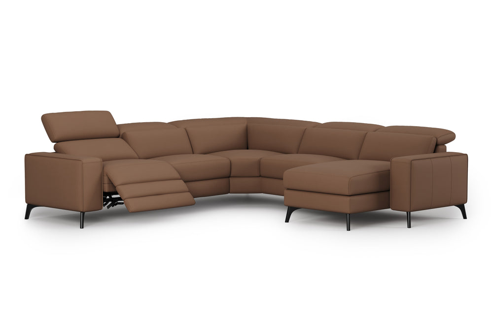 Valencia Esther Top Grain Leather Sofa, L-Shape with Right Chaise, Brown