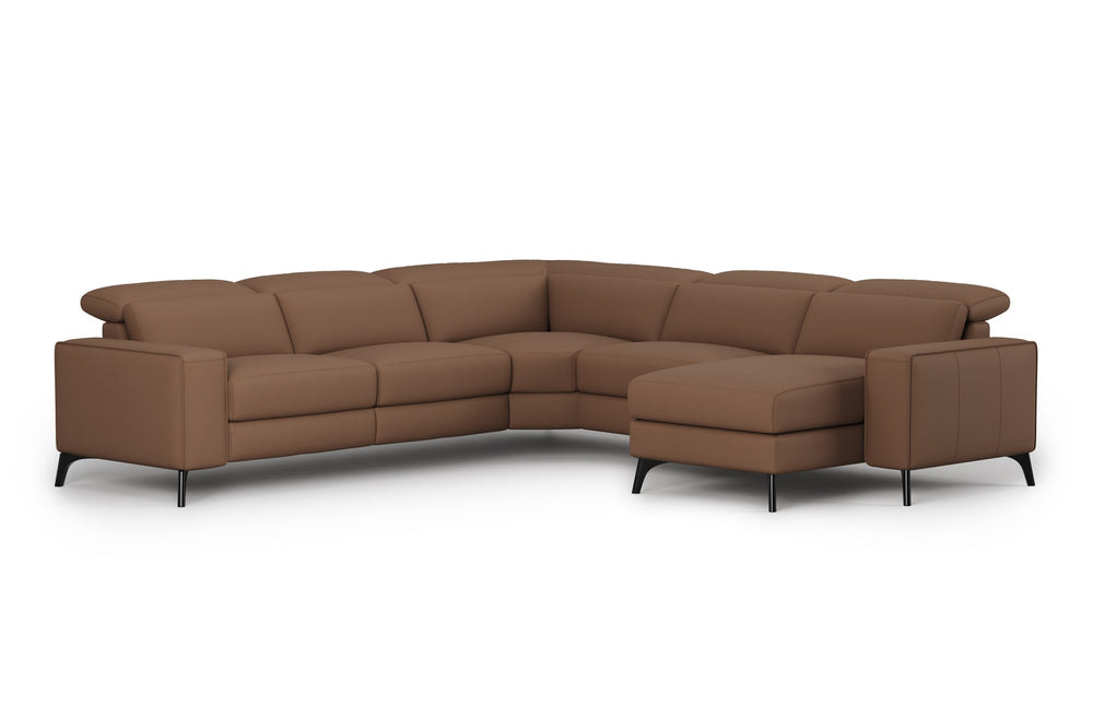 Valencia Esther Top Grain Leather Sofa, L-Shape with Right Chaise, Brown