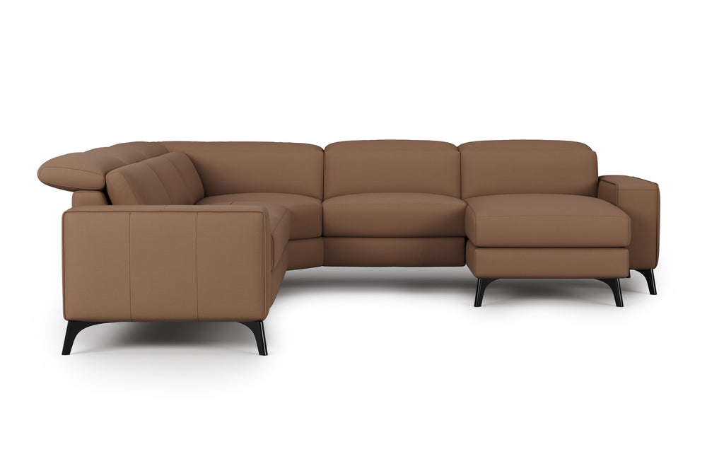 Valencia Esther Top Grain Leather Sofa, L-Shape with Right Chaise, Brown