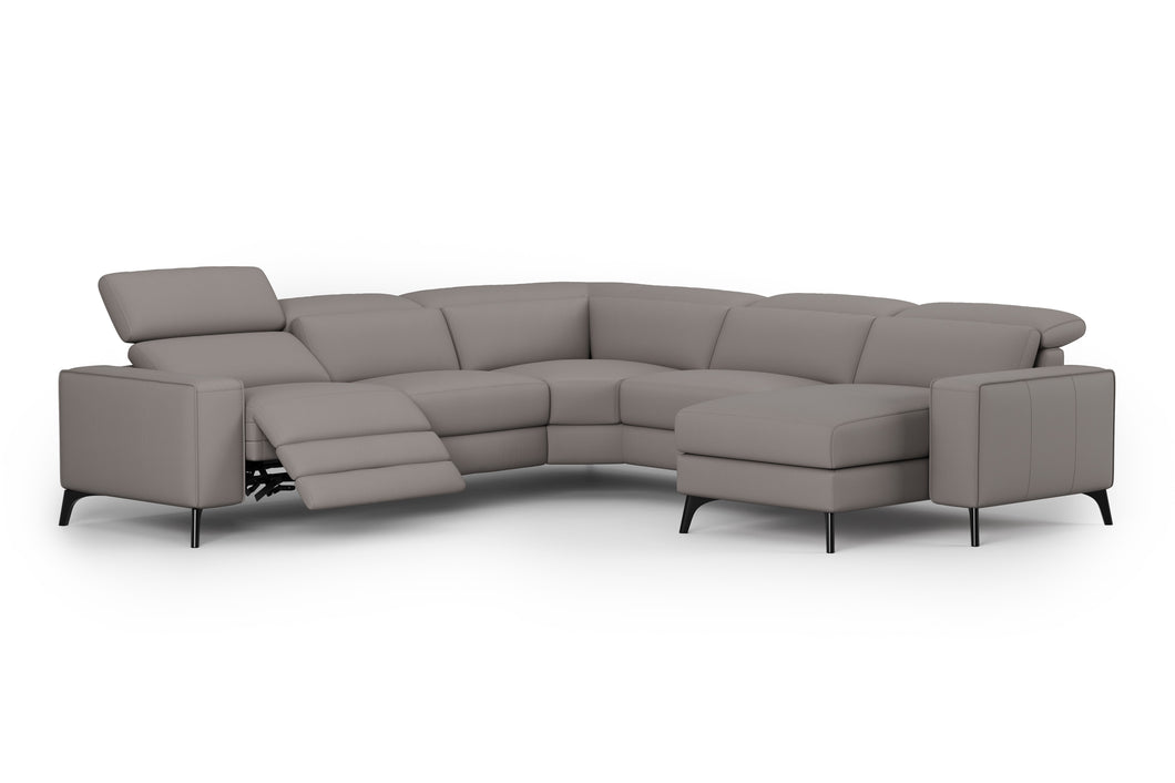 Valencia Esther Top Grain Leather Sofa, L-Shape with Right Chaise, Light Grey