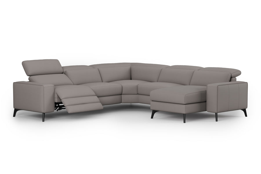 Valencia Esther Top Grain Leather Sofa, L-Shape with Right Chaise, Light Grey