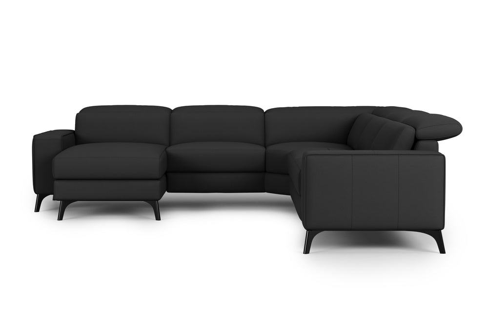 Valencia Esther Top Grain Leather Sofa, L-Shape with Left Chaise, Black