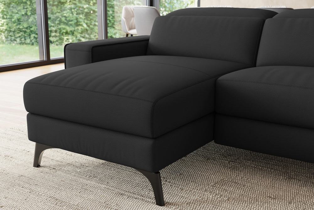 Valencia Esther Top Grain Leather Sofa, L-Shape with Left Chaise, Black