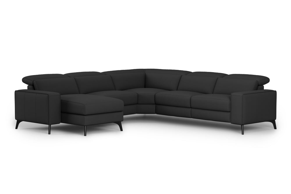 Valencia Esther Top Grain Leather Sofa, L-Shape with Right Chaise, Black