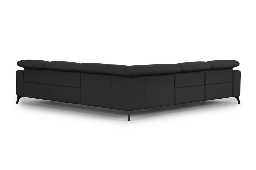 Valencia Esther Top Grain Leather Sofa, L-Shape with Right Chaise, Black