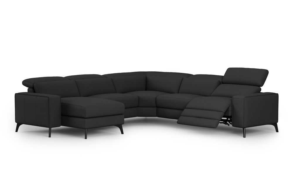 Valencia Esther Top Grain Leather Sofa, L-Shape with Right Chaise, Black