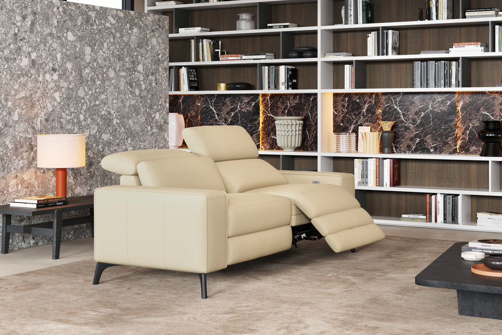 Valencia Esther Top Grain Leather Loveseat Sofa, Beige