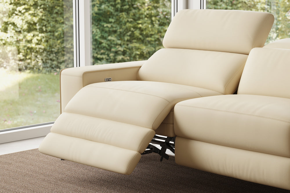 Valencia Esther Top Grain Leather Loveseat Sofa, Beige