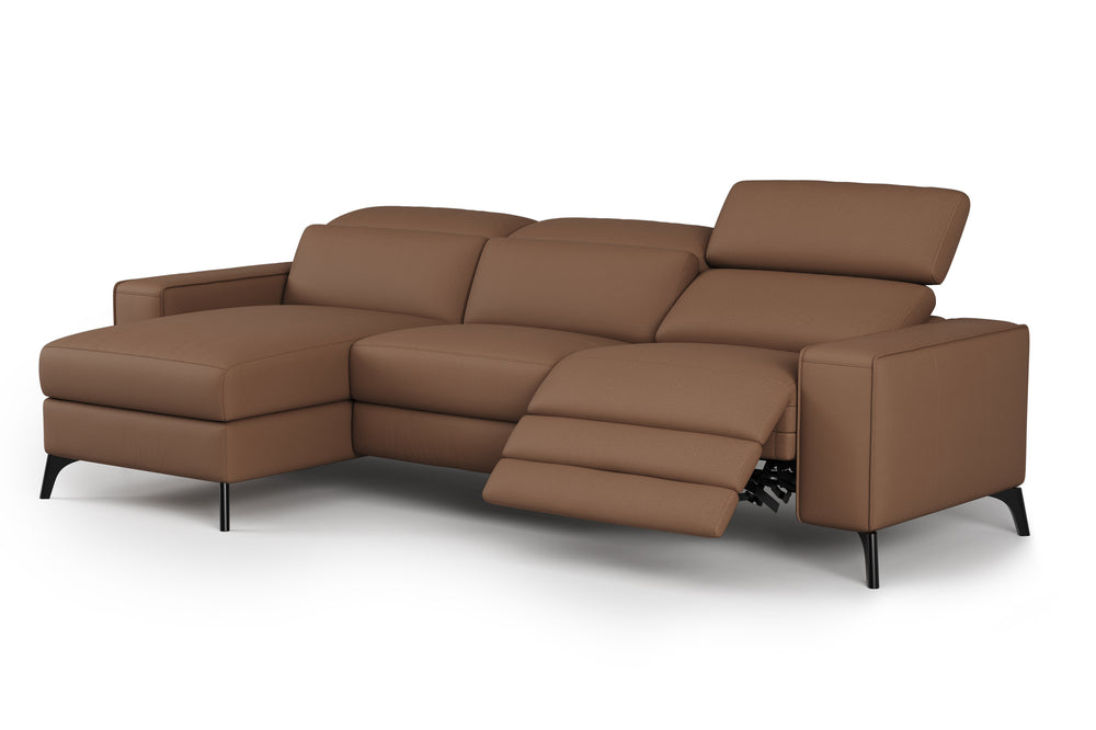 Valencia Esther Top Grain Leather Sofa, Three Seats with Left Chaise, Brown