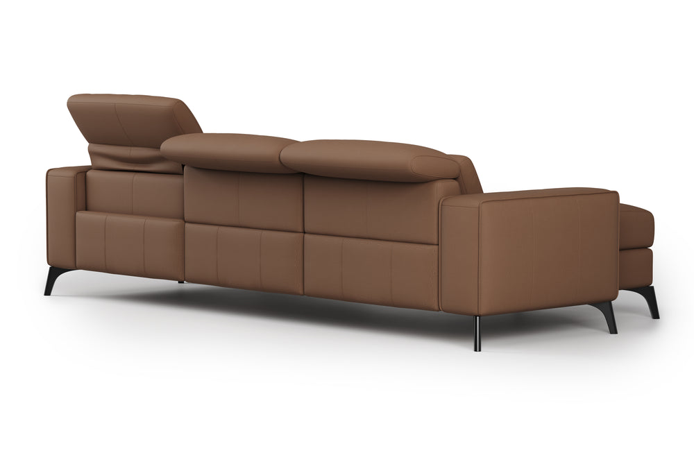 Valencia Esther Top Grain Leather Sofa, Three Seats with Left Chaise, Brown