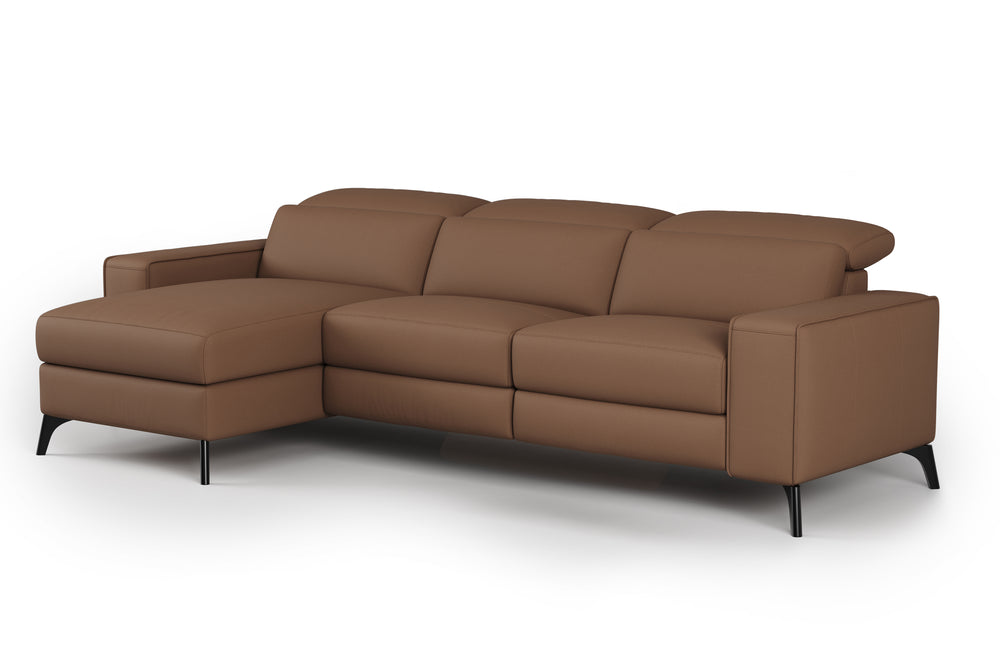 Valencia Esther Top Grain Leather Sofa, Three Seats with Left Chaise, Brown