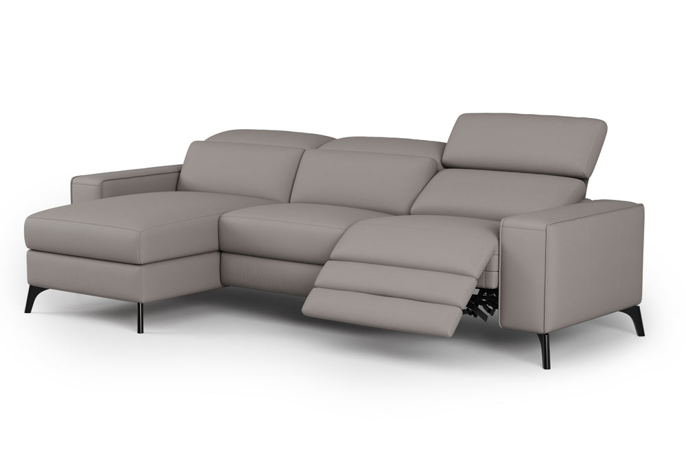 Valencia Esther Top Grain Leather Sofa, Three Seats with Left Chaise, Light Grey