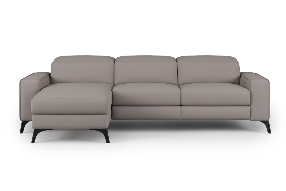 Valencia Esther Top Grain Leather Sofa, Three Seats with Left Chaise, Light Grey