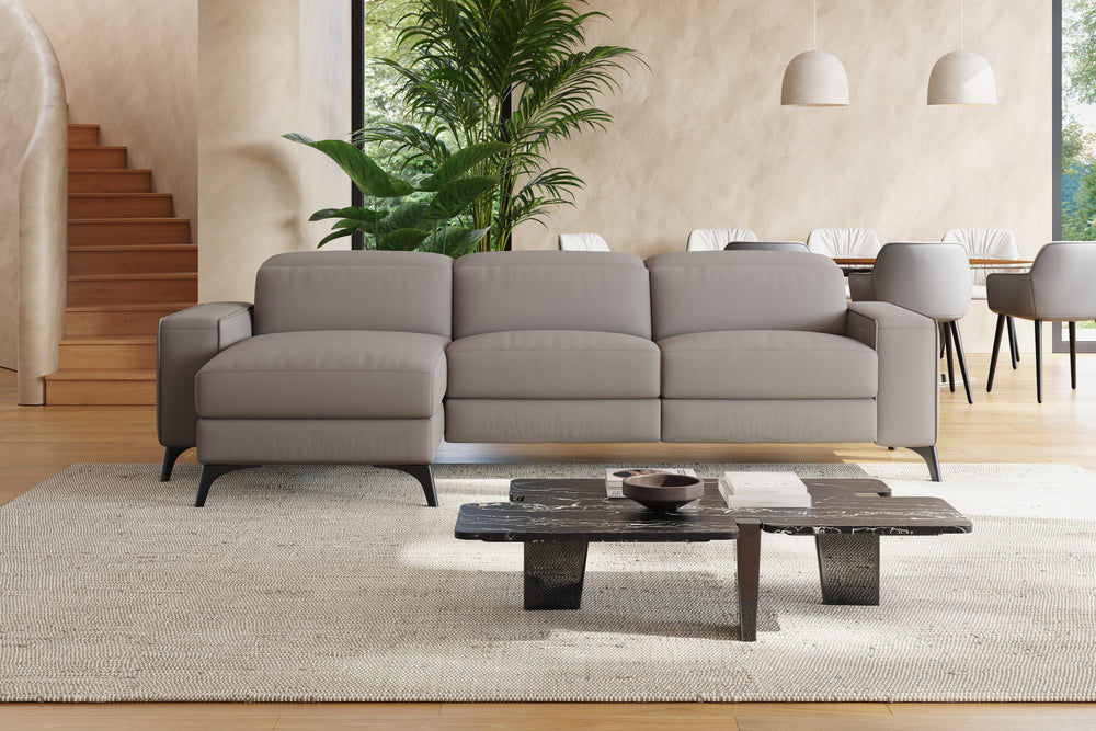 Valencia Esther Top Grain Leather Sofa, Three Seats with Left Chaise, Light Grey