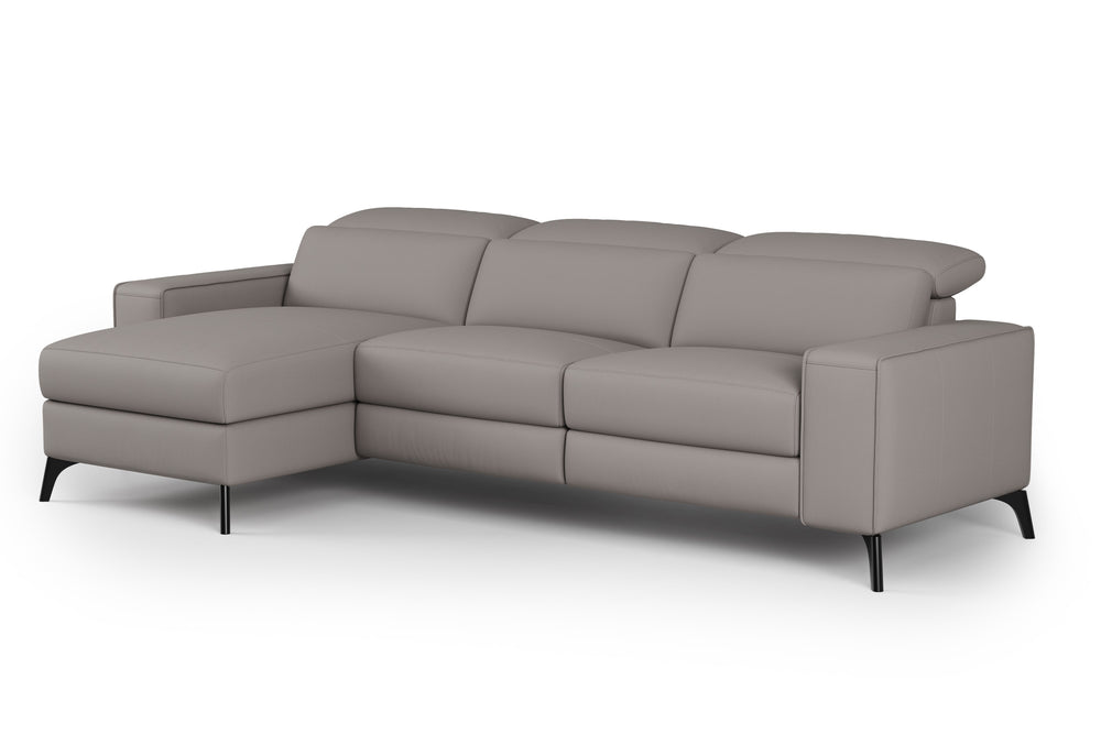 Valencia Esther Top Grain Leather Sofa, Three Seats with Left Chaise, Light Grey