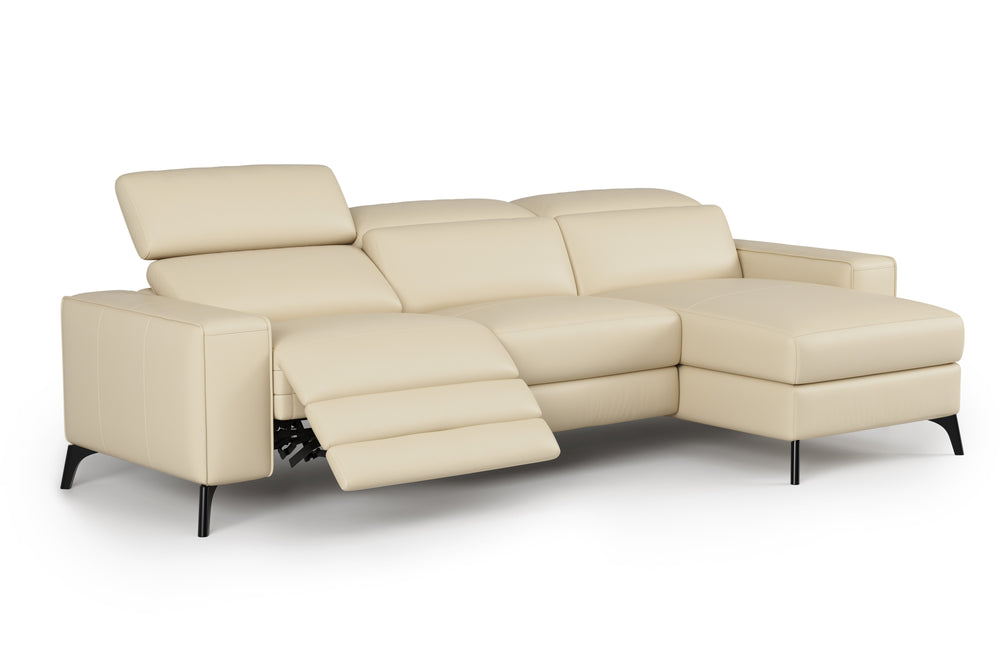 Valencia Esther Top Grain Leather Sofa, Three Seats with Right Chaise, Beige