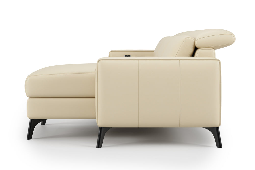 Valencia Esther Top Grain Leather Sofa, Three Seats with Right Chaise, Beige