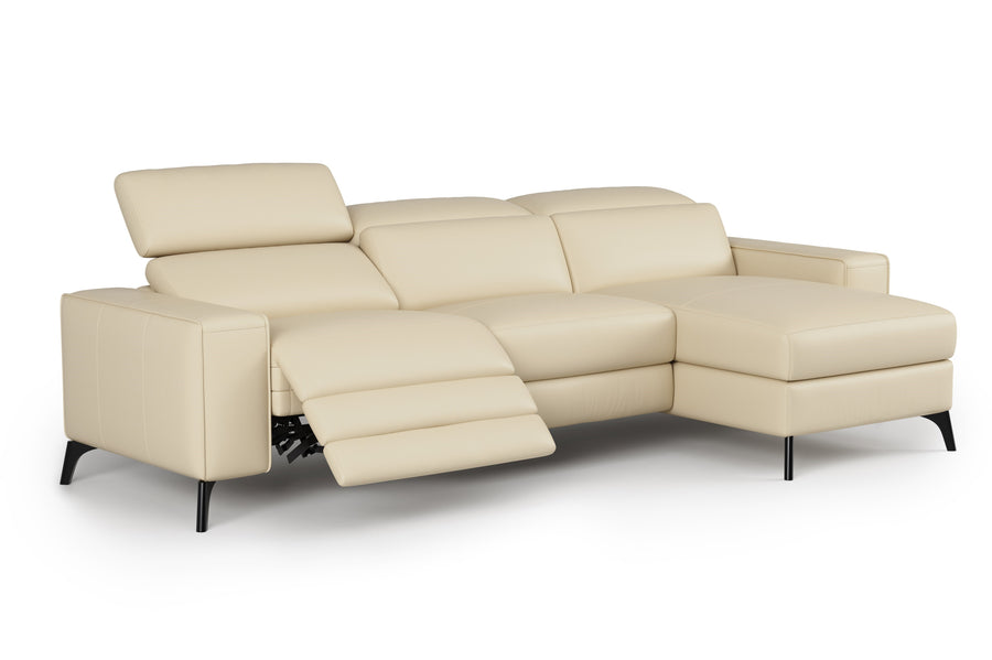 Valencia Esther Top Grain Leather Sofa, Three Seats with Right Chaise, Beige