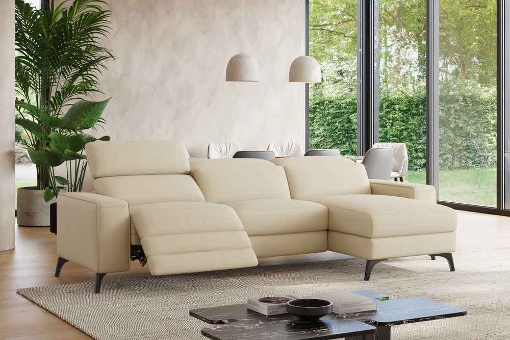 Valencia Esther Top Grain Leather Sofa, Three Seats with Right Chaise, Beige