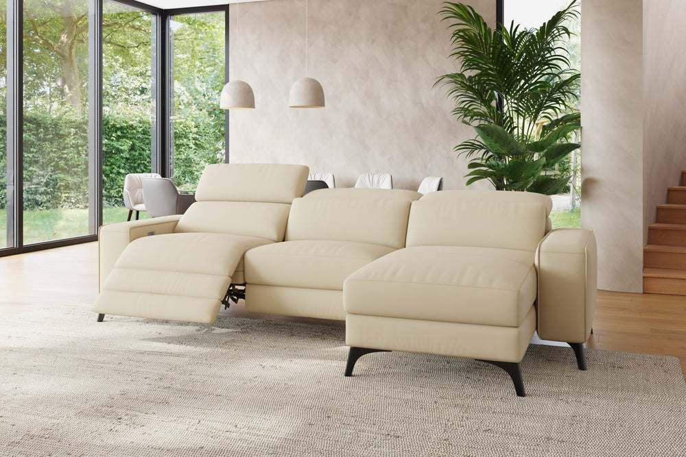 Valencia Esther Top Grain Leather Sofa, Three Seats with Right Chaise, Beige