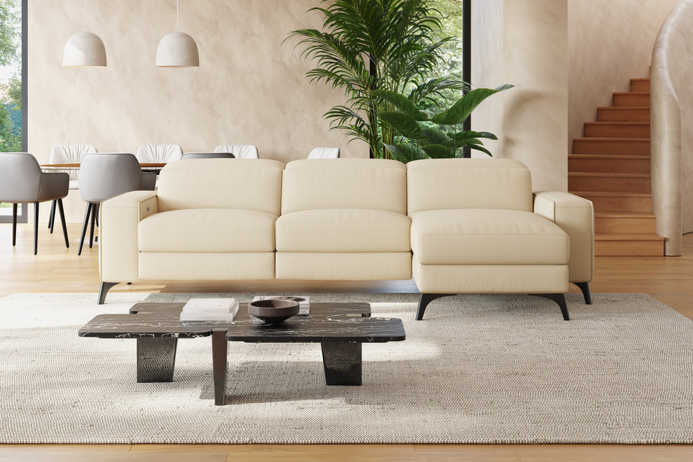 Valencia Esther Top Grain Leather Sofa, Three Seats with Right Chaise, Beige