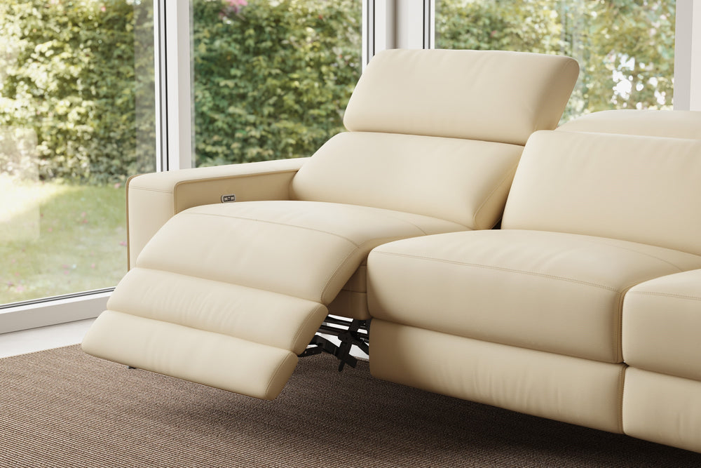 Valencia Esther Top Grain Leather Sofa, Three Seats with Right Chaise, Beige