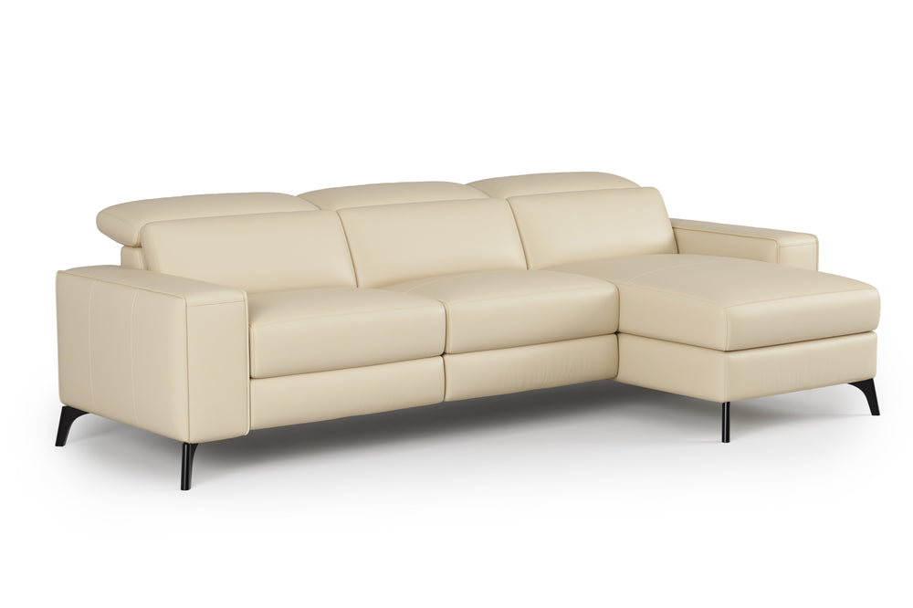 Valencia Esther Top Grain Leather Sofa, Three Seats with Right Chaise, Beige