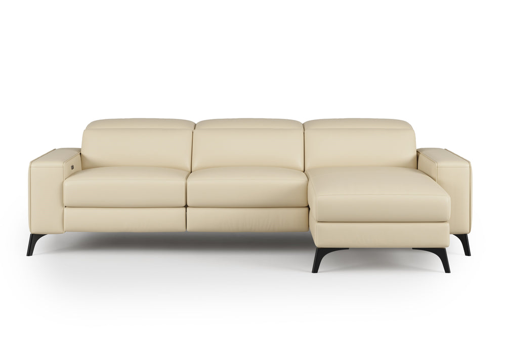 Valencia Esther Top Grain Leather Sofa, Three Seats with Right Chaise, Beige