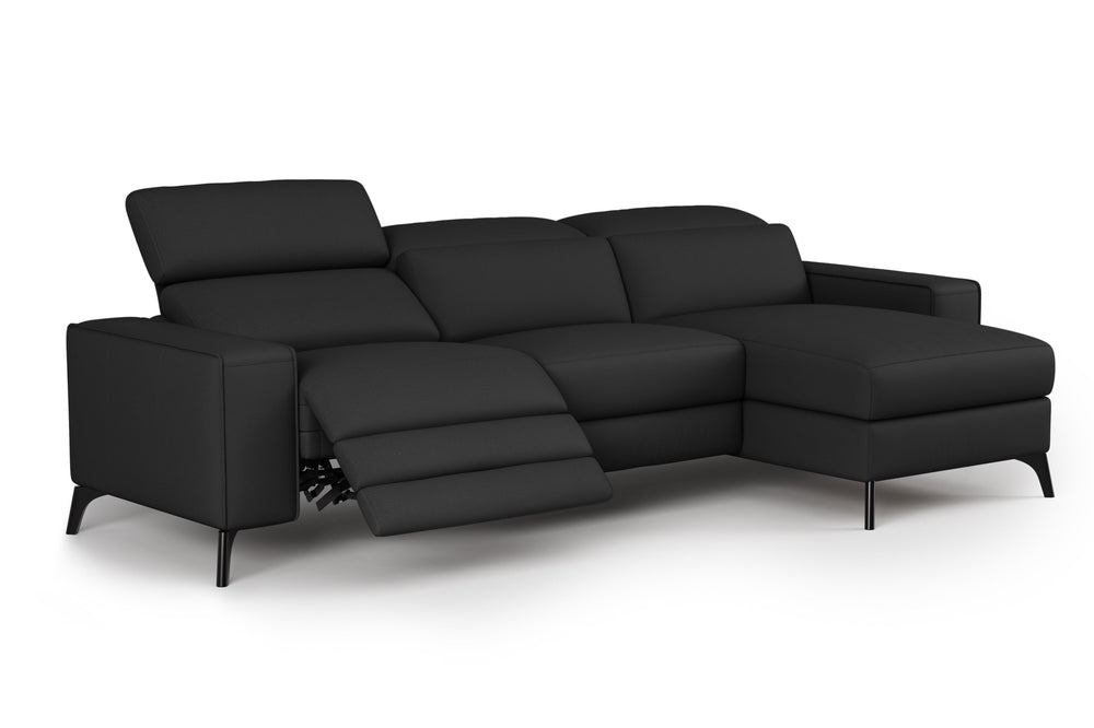 Valencia Esther Top Grain Leather Sofa, Three Seats with Right Chaise, Black