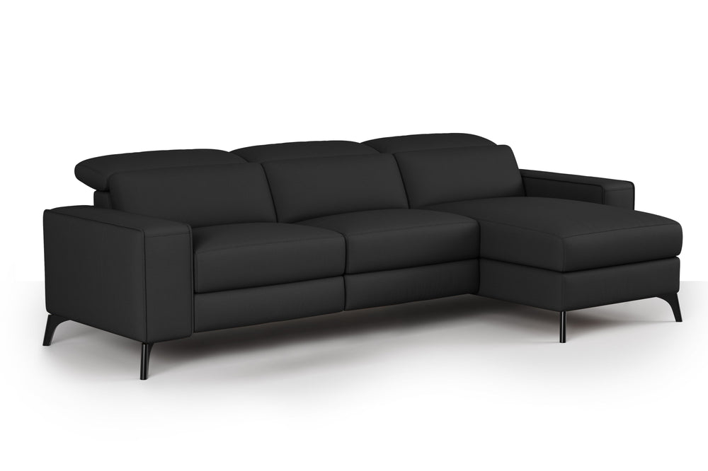 Valencia Esther Top Grain Leather Sofa, Three Seats with Right Chaise, Black