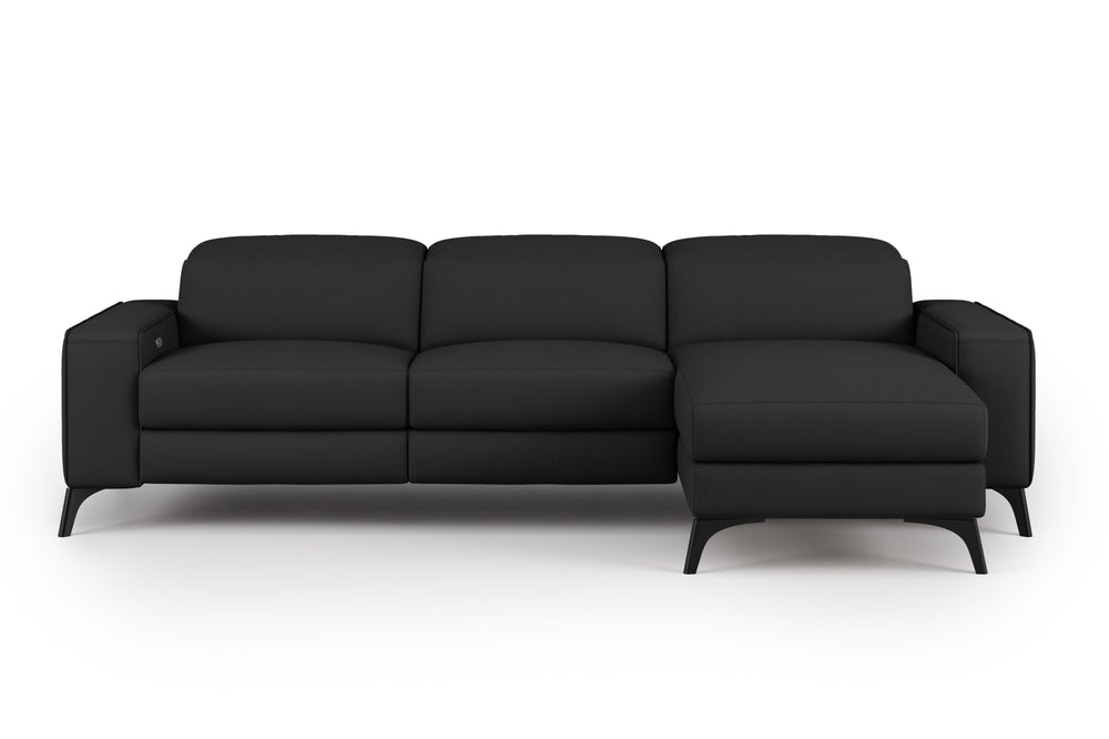 Valencia Esther Top Grain Leather Sofa, Three Seats with Right Chaise, Black